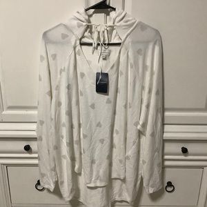 Lucky Brand ladies white with pale grey hearts hooded sweater NWT